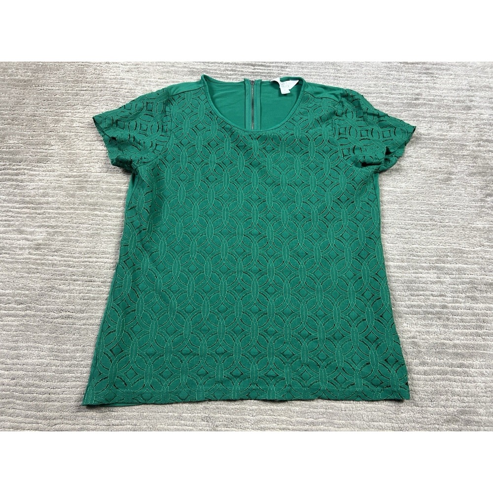 Market & Spruce Top Womens Medium Green Short Sleeve Cotton Blend Casual